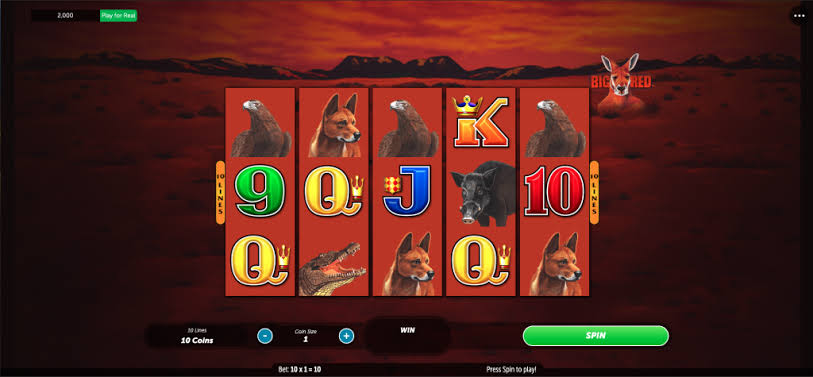 Big Red Slots – Main gameplay with Kangaroo Wild on reel 3